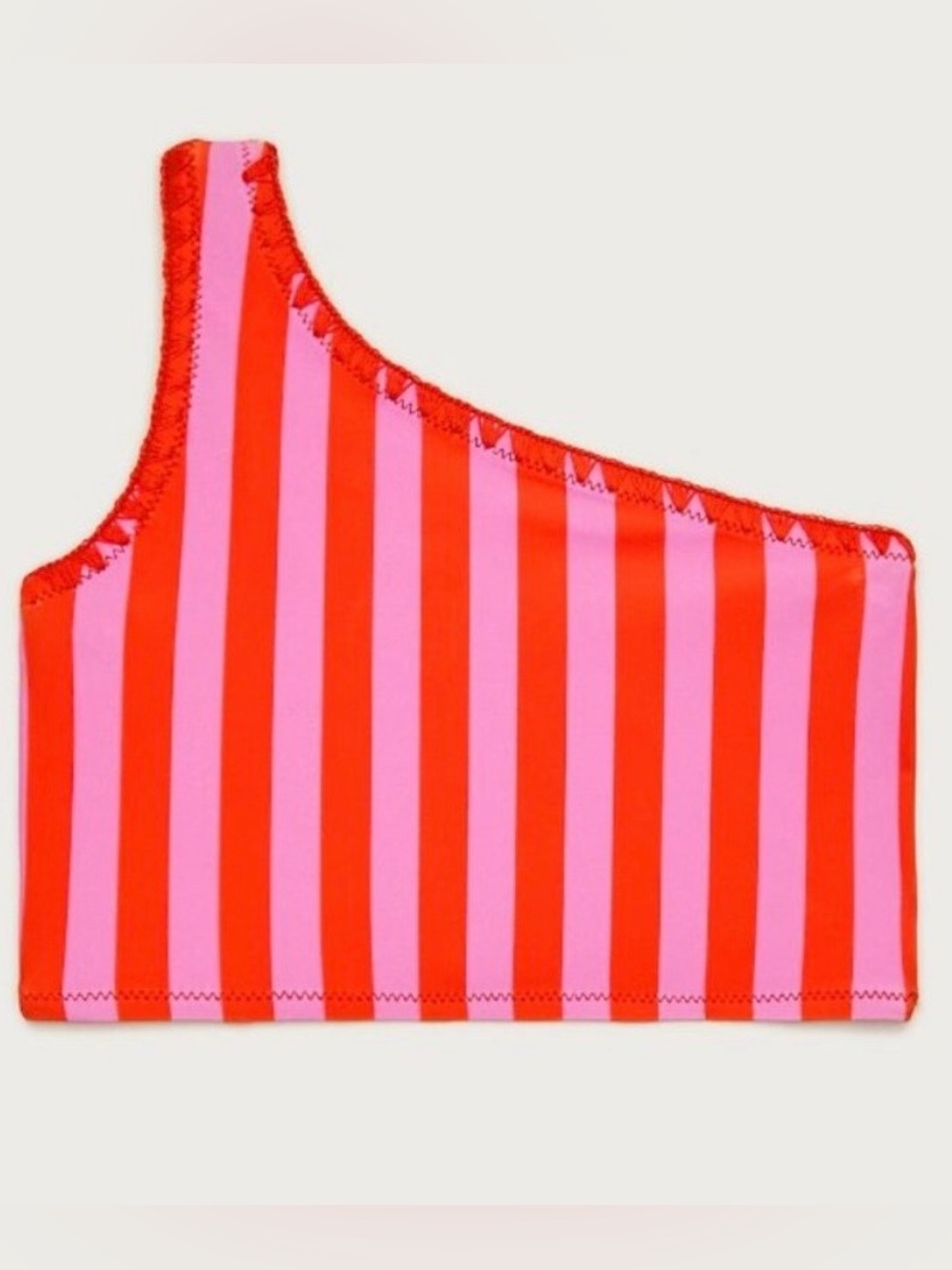 Girl’s Crewcuts Pink Stitched Striped One Shoulder Swim Top 14 NWT